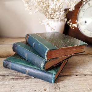 Victorian Antique Books by Lord Lytton – 1880s Marbled Novels Set in Green for Gothic Decor, Mantelscaping & Vintage Bookshelf Style