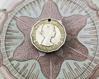 Young Queen Elizabeth II, Converted Threepenny Watch Fob, Unusual Charm, Coin Pendant, 1967 3p Pendant, 60s Vintage Thruppenny Bit Pendant