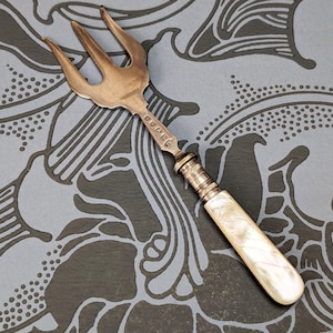 Victorian Silver Plated Bread Fork, Mother of Pearl Handle, Antique Serving Cutlery