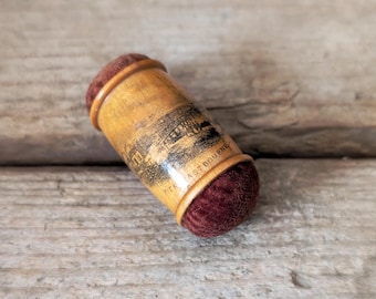 Victorian Mauchline Ware Pin Cushion Sycamore Treen Eastbourne Pier Souvenir Miniature Antique Sewing Accessory Gift