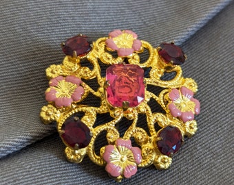 Broche Vintage Oiseau Argent Et Cristal Avec Améthiste - Bijou Rétro Chic, Modèle #3728