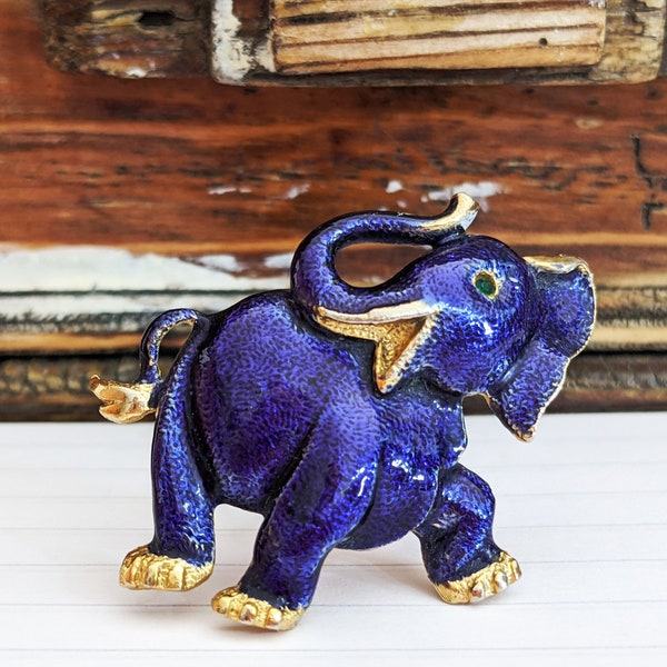 Blue Elephant Brooch, Happy Jewellery, Cobalt Blue Elephant, Unusual Elephant Gift, Vintage Enamel Elephant Brooch, Retro Dancing Elephant