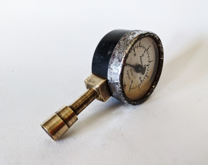Vacuum Pressure Gauge, Vintage Industrial Gauge, 2 Dial, Brass and