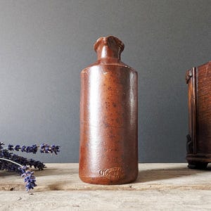 Victorian Salt Glaze Ink Bottle, Antique Lovatts Langley Mill Jug, Rustic Studio Storage, Master Ink, Knitting Needle Holder, 1870s
