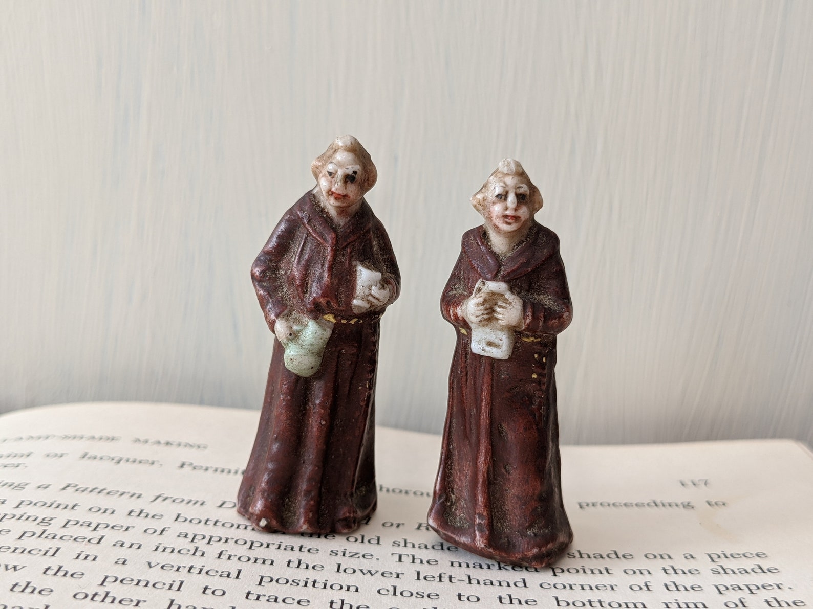 Vintage Mini Monks Antique Ceramic Figurines Bookshelf Etsy