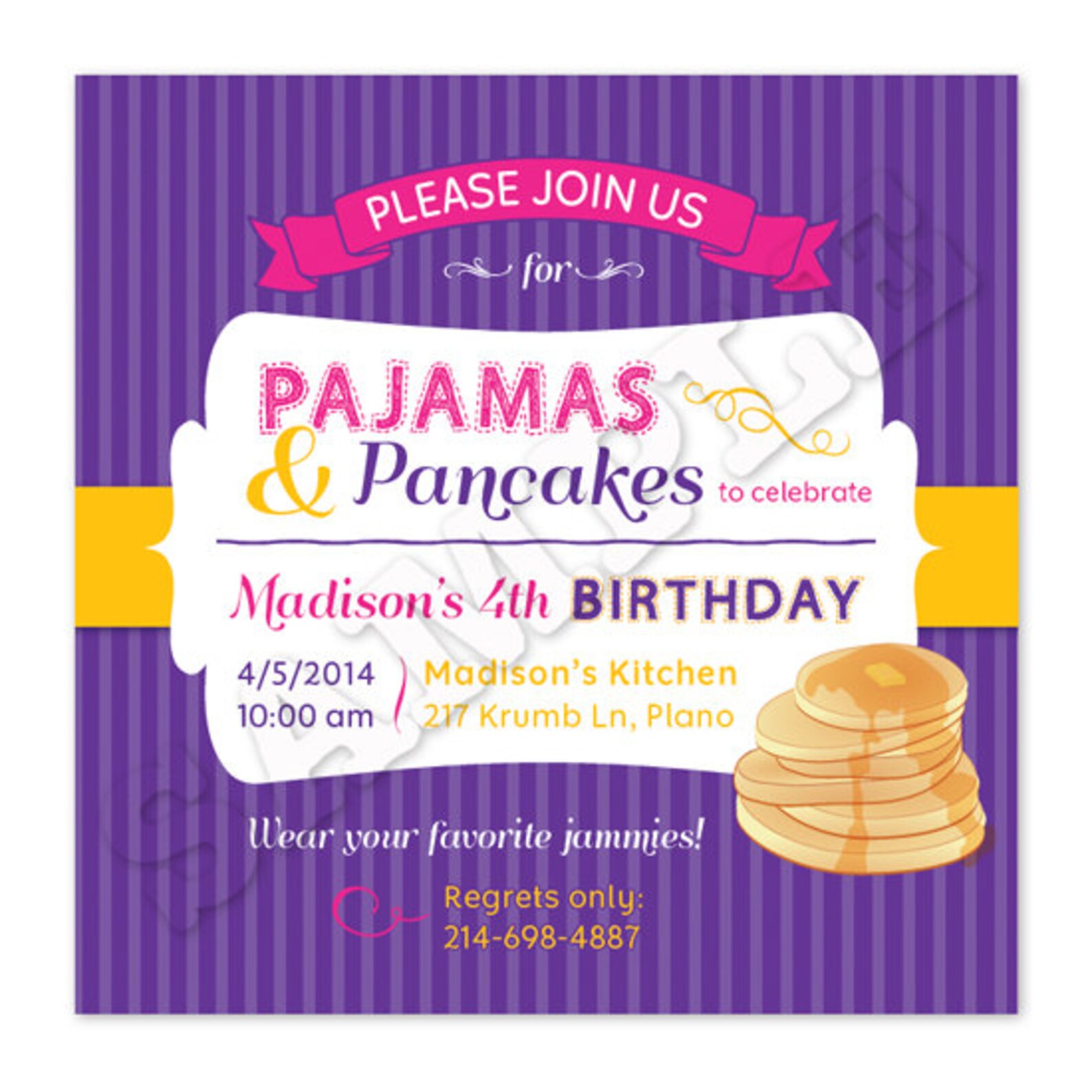 Printable Pajamas and Pancakes Birthday Invitation Etsy