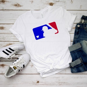Baseball Shirt, MLB red blue heart, sports - Premium Fitted t-shirt