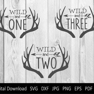Wild and One, Two, Three Bundle. ai, svg, png, jpg, pdf, eps, dxf. Digital File Instant Download