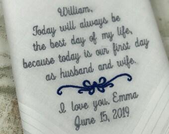 PERSONALISED MEN HANDKERCHIEF HANKIE FOR YOUR GROOM HUSBAND TO BE WEDDING GIFT