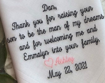 Weddings Wedding Handkerchief from the Bride, Wedding handkerchief from daughter, embroidered, Father of Groom Gift From Bride, Dad Gift-ZS2