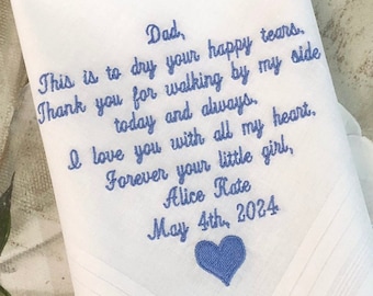 Wedding Gift for Father of the Bride Gift, Embroidered Handkerchiefs, Personalized Gifts for Dad from the Bride. Wedding handkerchief Father