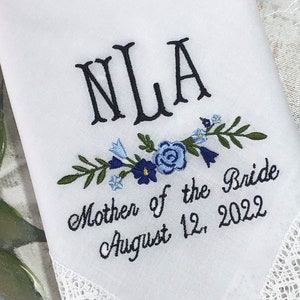 Wedding Handkerchief Mother of the Bride, Best Friend, Something Blue Bridal Gift From the Bride. Happy Tears Wedding Hankies Wedding Day