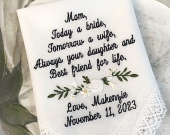 Weddings, Wedding Handkerchief Gift, Mother of the Bride wedding gift, from the Daughter to her mother on wedding day. Wedding hankerchief