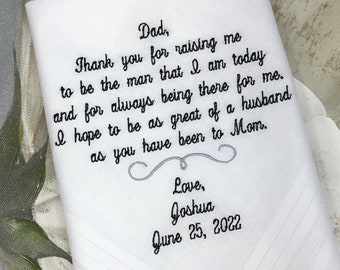 Personalized Wedding Handkerchief, Father of Groom Gift, Embroidered Hanky