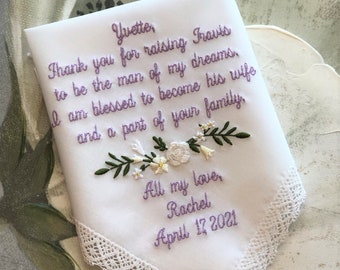 Mother of the Groom Gift, Wedding gift for Mother in Law Gift, Embroidered Handkerchief Wedding Handkerchief Mother in Law Gift Handkerchief