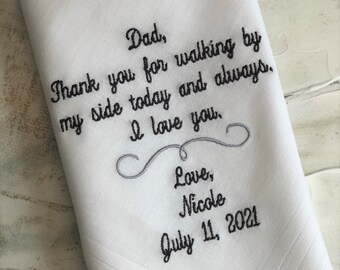 Wedding Handkerchief from the Bride, Father of the Bride, Personalized Embroidered Wedding Gift for Dad or From the Groom to his Father