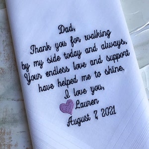 Dad Wedding Handkerchief, Father of the Bride Wedding Handkerchief, Personalized Wedding Handkerchief, Gift for Dad, Embroidered Hankies