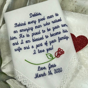 Mother of the Groom Handkerchief from the Bride, Lace Wedding Handkerchief from Daughter, Mother of bride gift from Bride, Mum Gift 5.22.20