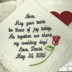 Wedding Handkerchief for grandmother of the bride, Personalized wedding gift for grandmother from the bride, Embroidered, Custom, Weddings