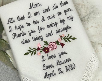 Mother of the Bride Gift from the Bride Weddings Wedding Handkerchief, Father of the Bride wedding gift from daughter Embroidered Hankies