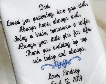 Embroidered Wedding Handkerchief For Dad Of The Bride, Custom Handkerchief, Father Of The Bride Gift Embroidered Wedding Gift and Mementos