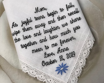 Embroidered handkerchiefs If joyful tears begin to fall handkerchief for Father of the Bride gift from Bride Dad handkerchief hanky hankie