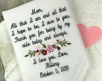 Personalized Embroidered Handkerchief, Mother of the Bride Gift