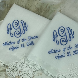 Monogrammed Wedding Handkerchief Embroidered Custom Wedding Gift - Wedding Hankies Gift, Gift for Bride, Gift for Groom -Wedding hankerchief