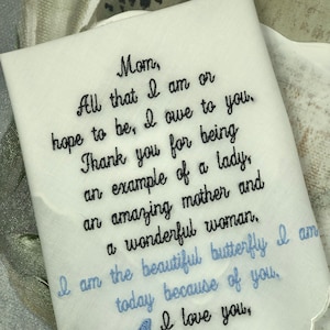 Wedding Handkerchief For Brides Mom. Mother of the Bride Wedding Gift Custom embroidered handkerchief personalized hankies wedding gifts Mom