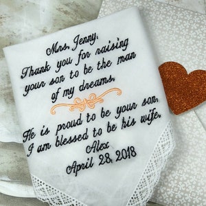 Wedding Handkerchief For Mother Of The Groom-Mother of the Bride-Wedding Handkerchief for Mom Wedding Hankerchief Wedding Hankies Hanky image 1