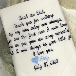 Dad Wedding Handkerchief, Father of the Bride Wedding Handkerchief, Personalized Wedding Handkerchief, Gift for Dad, Embroidered hankies 520