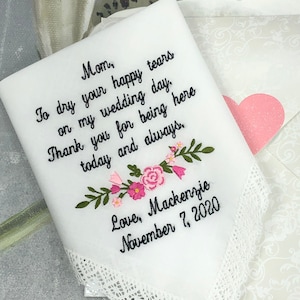 Mother of the Bride Wedding Handkerchief, Bridal Handkerchief  Personalize Wedding gift for Mom Embroidered Wedding Hankerchief Weddings 520