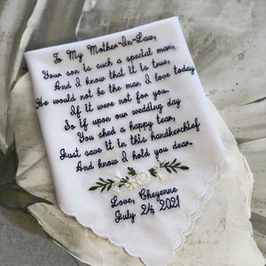 Mother of the Groom Gift, Mother of the Bride Gift, Mother in Law Gift, mother in law wedding gift Wedding Handkerchief Hankies Hankerchief image 3