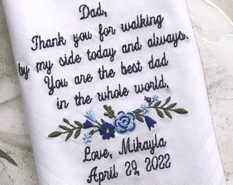 Wedding Handkerchief,-Father of the Bride gift, From Bride to Dad gift , daughter gift to her dad  on her wedding day custom wedding gifts