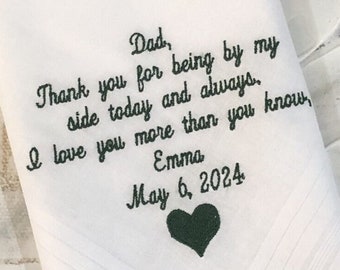 Wedding Handkerchief, Father of the bride gift from Daughter, Personalized Wedding gift for dad, Evergreen theme  Father of the gift