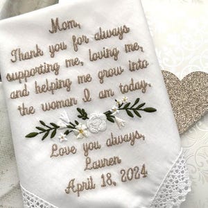 Custom Handkerchief, Embroidered Wedding Handkerchief, Mother of the Bride Handkerchief, Mother of the Bride Gift Wedding Gift For Mom hanky