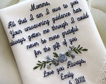 Wedding Weddings--Embroidered Handkerchief Mother of the Bride Wedding Handkerchief Personalized Wedding Gifts Mother of the groom Mother in