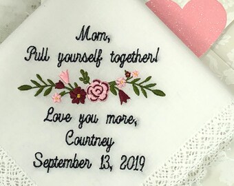 Mother of the Bride Gift Wedding Handkerchief, Embroidered Wedding Hankies, Custom Mom Wedding Gift from Bride, Mother of the Groom Gift