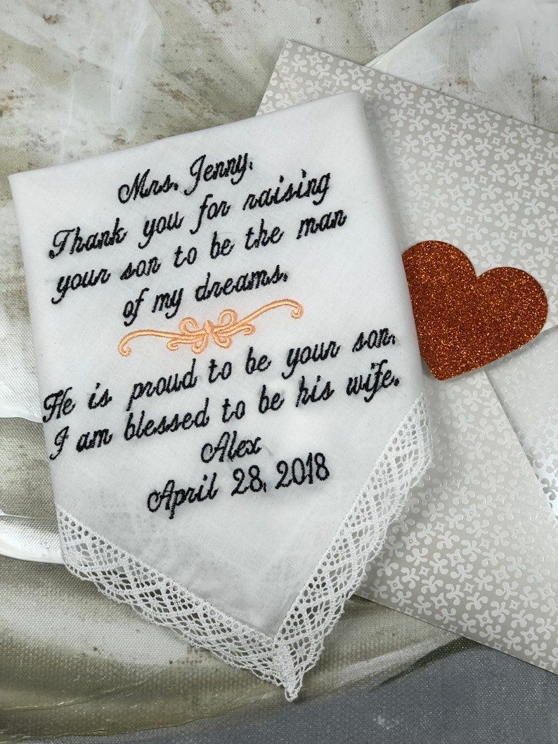 Wedding Handkerchief For Mother Of The Groom-Mother of the Bride-Wedding Handkerchief for Mom Wedding Hankerchief Wedding Hankies Hanky image 5