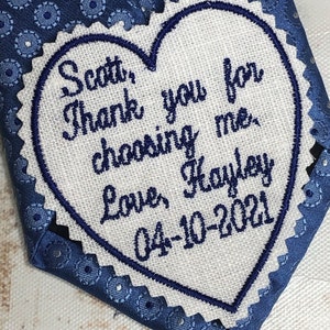 Embroidered Wedding Tie Patch, Bride Gift To Groom On Wedding Day- Wedding Gift For Groom or Wedding Gift for Father Of The Bride Or Groom