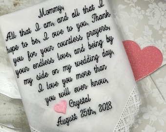 Mother of the Bride Wedding Handkerchief, Wedding Handkerchief Mother of the Bride Gift, EMBROIDERED-CUSTOMIZED-wEDDING hANKIES-personalized