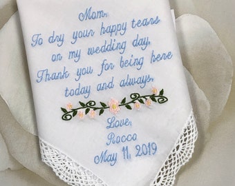 Personalized Wedding Handkerchief For Mother Of The Bride - Customized Wedding Handkerchief Gift - Embroidered Wedding Handkerchief Rustic