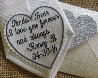 Embroidered Wedding Tie Patch Or Wedding Dress Label. Father of the Bride, Groom, Best Man. Linen Fabric. Wedding Handkerchief