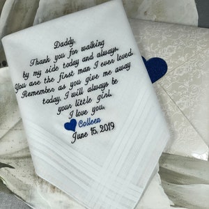 Embroidered Personalized Wedding Handkerchief Father Of The Bride Daughter Dad Gift Custom Embroidered Hankies Wedding Gift Ideas image 4