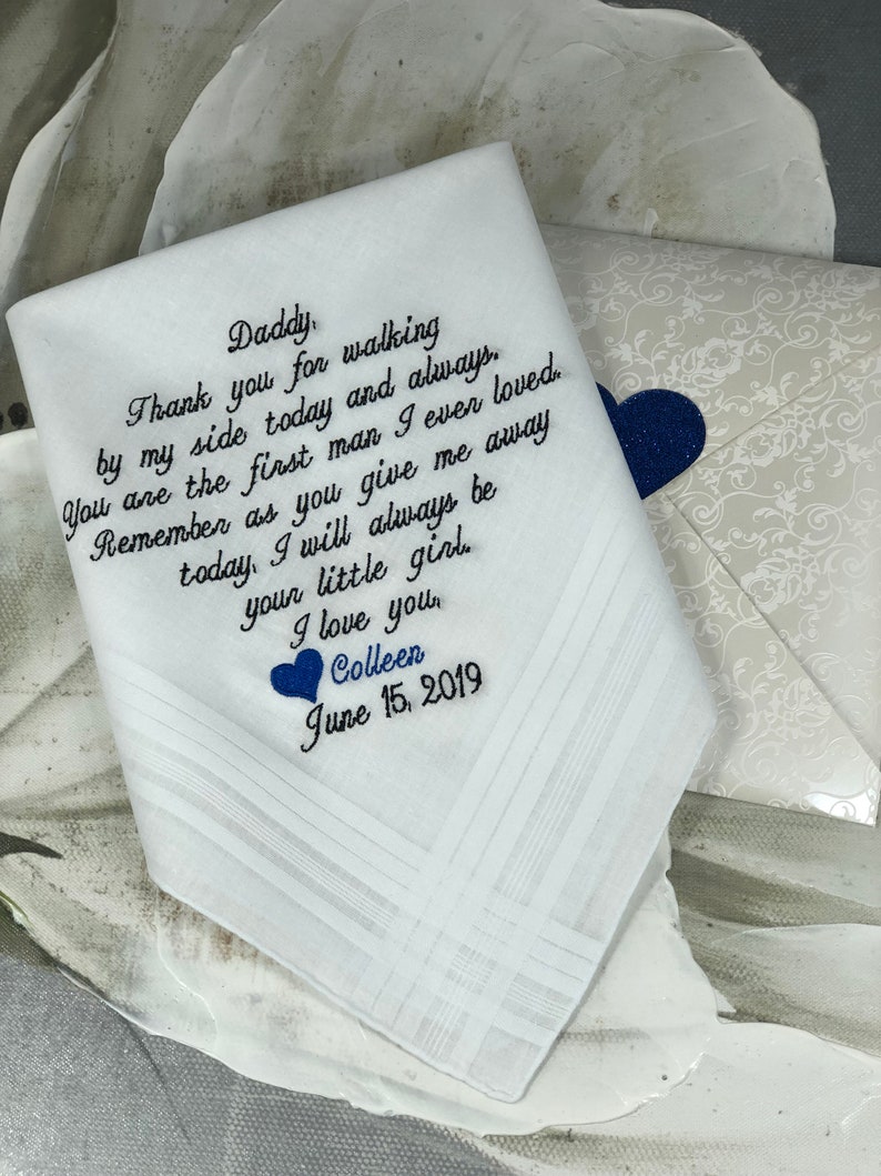 Embroidered Personalized Wedding Handkerchief Father Of The Bride Daughter Dad Gift Custom Embroidered Hankies Wedding Gift Ideas image 4