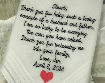 Custom Handkerchief. Wedding Handkerchief. Embroidered handkerchief from Bride Gift for Father In Law. Personalized Handkerchiefs. TNC{519}