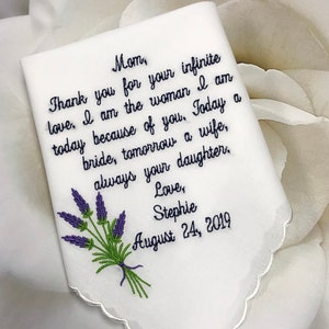 Weddings Mother Of The Bride Gift From The Bride, Wedding Handkerchief From Daughter, Embroidered, Mother Of Bride Gift, Wedding Hankerchief