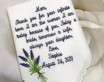 Weddings Mother Of The Bride Gift From The Bride, Wedding Handkerchief From Daughter, Embroidered, Mother Of Bride Gift, Wedding Hankerchief