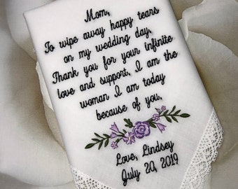 Mom Wedding Gifts, Personalized Wedding Handkerchief, Mother Of The Bride, Mother of the Groom, Bridal Gift, Flower Girl Gift, Weddings Gift