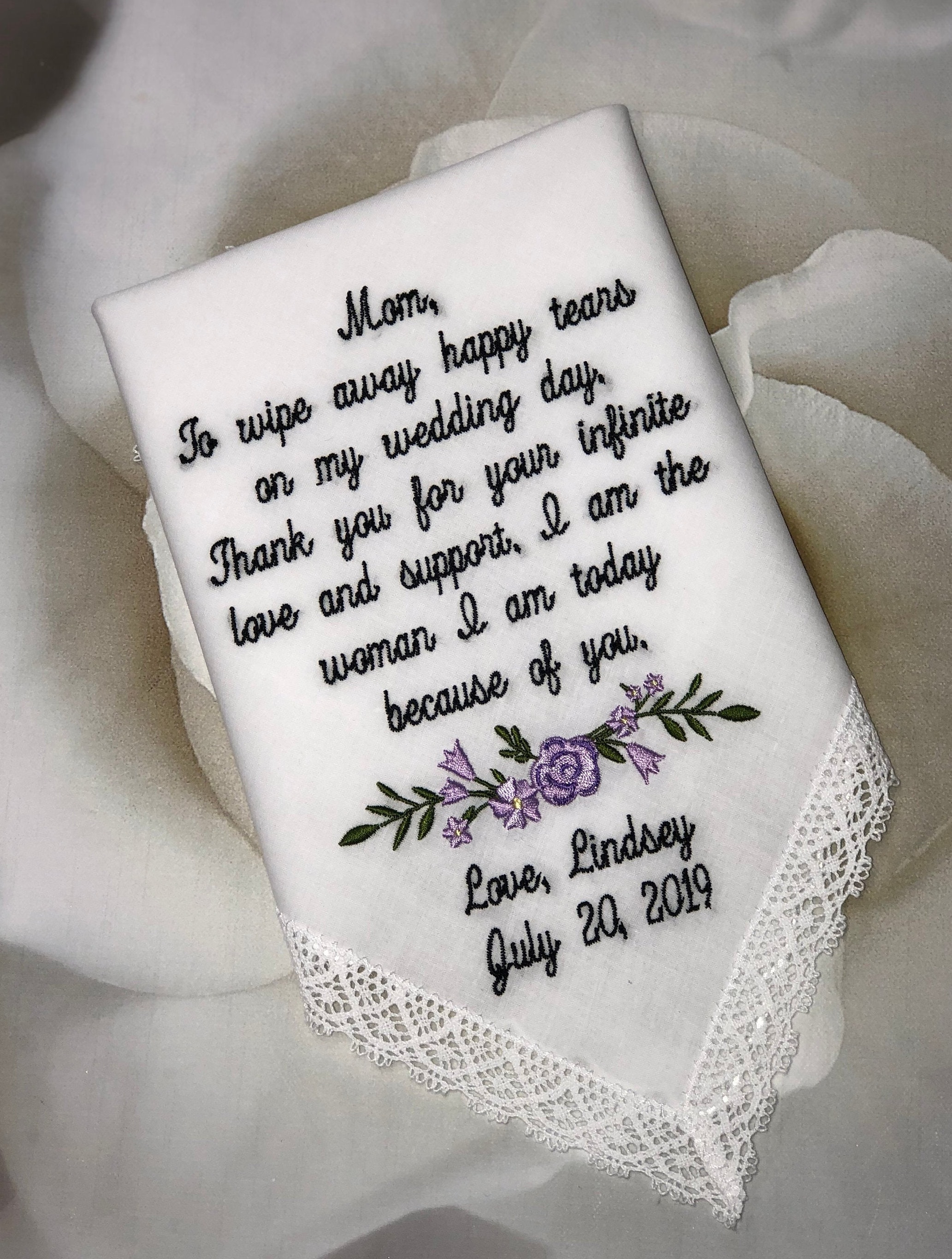 Mom Wedding Gifts, Personalized Wedding Handkerchief, Mother Of The Bride, Mother of the Groom, Bridal Gift, Flower Girl Gift, Weddings Gift